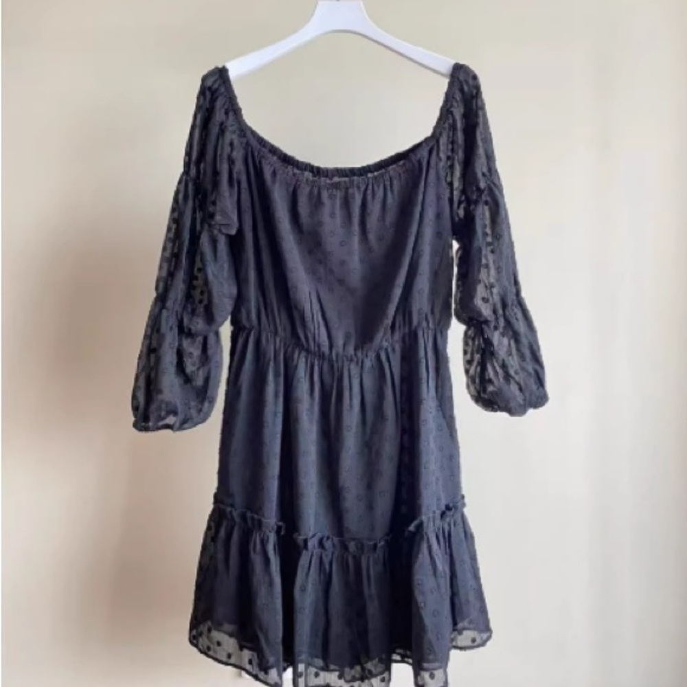 Off-Shoulder Black Mini Dress with Tiered Skirt